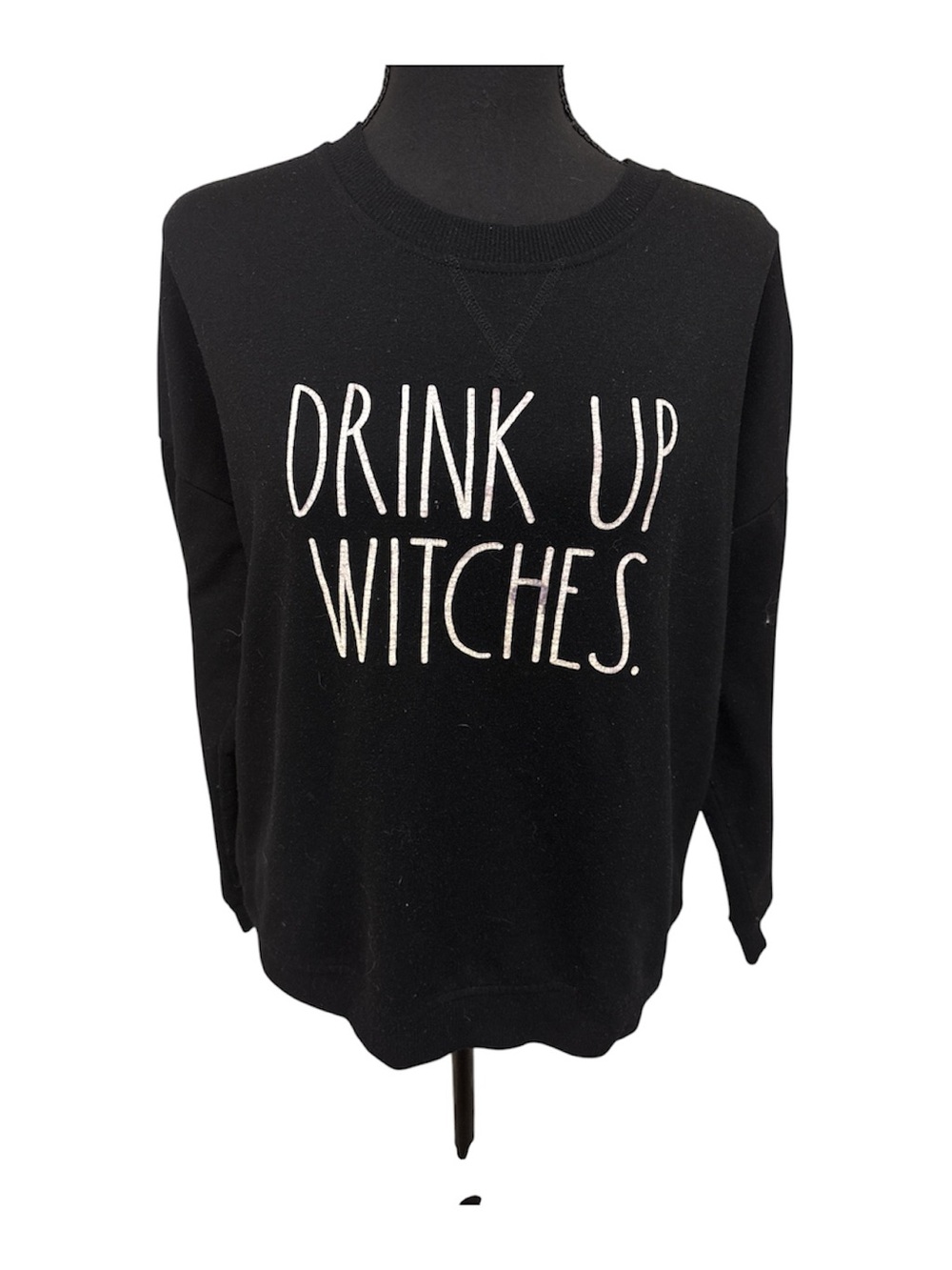 Rae Dunn Black Crewneck Sweatshirt with White 'Drink Up Witches' Graphic